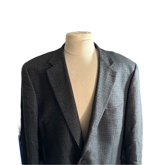 Ralph Lauren Chaps Grey Red Melange Houndstooth 2 Button Suit Jacket Sz 48L Wool - Picture 2 of 16